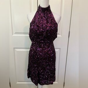 NWT Sherri Hill Purple Sequin Halter Dress Size 2